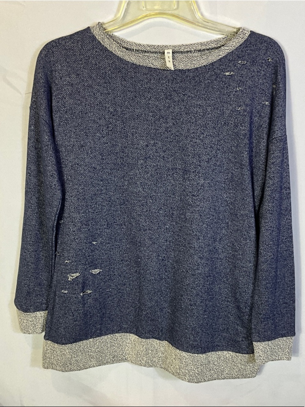 mts Small Heathered Knit Distressed Tunic top with pockets